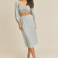 Lush Skirts The Dede Blue Floral Midi Skirt