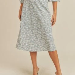 Lush Skirts The Dede Blue Floral Midi Skirt