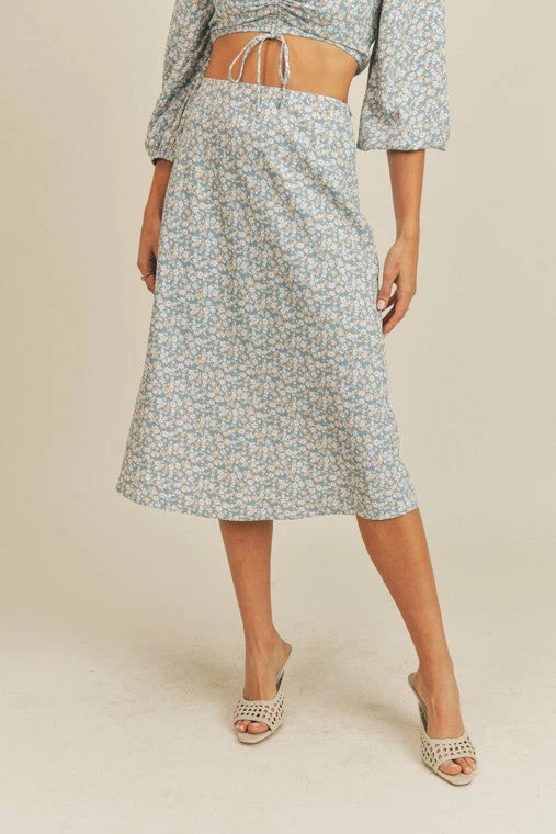 Lush Skirts The Dede Blue Floral Midi Skirt