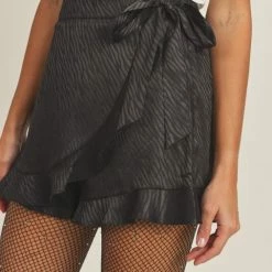 Lush Skirts The Brianna Black Zebra Print Satin Skort