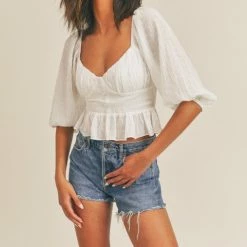 Lush Clothing Tops The Sweetheart White Ruffled Top