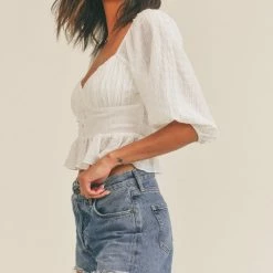 Lush Clothing Tops The Sweetheart White Ruffled Top