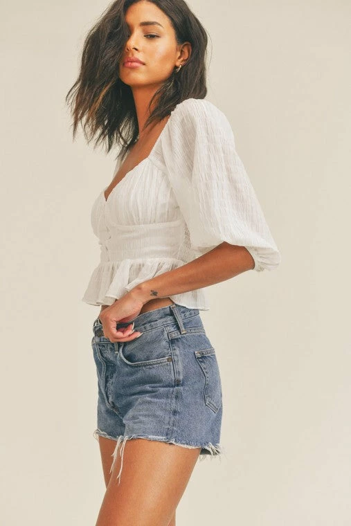 Lush Clothing Tops The Sweetheart White Ruffled Top