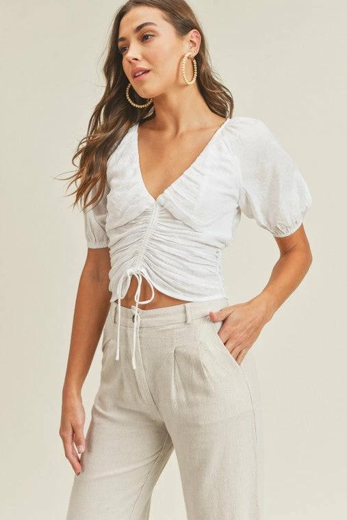 Lush Clothing The Weston White Tie Front Top Tops