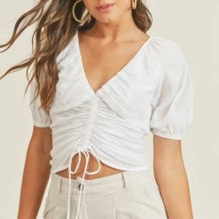 Lush Clothing The Weston White Tie Front Top Tops