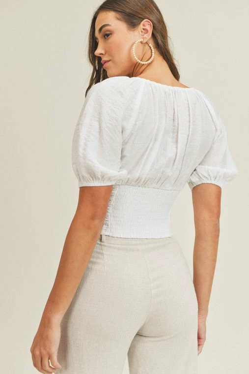 Lush Clothing The Weston White Tie Front Top Tops