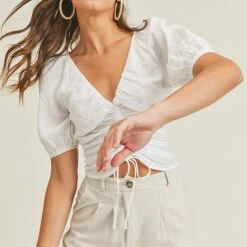 Lush Clothing The Weston White Tie Front Top Tops