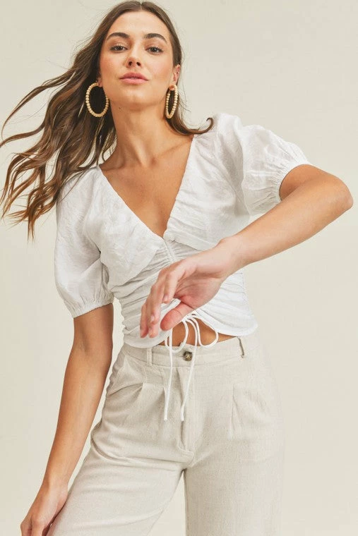 Lush Clothing The Weston White Tie Front Top Tops
