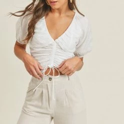 Lush Clothing The Weston White Tie Front Top Tops
