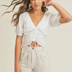 Lush Clothing The Weston White Tie Front Top Tops