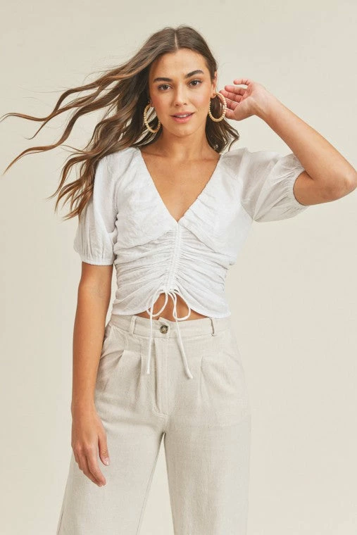 Lush Clothing The Weston White Tie Front Top Tops