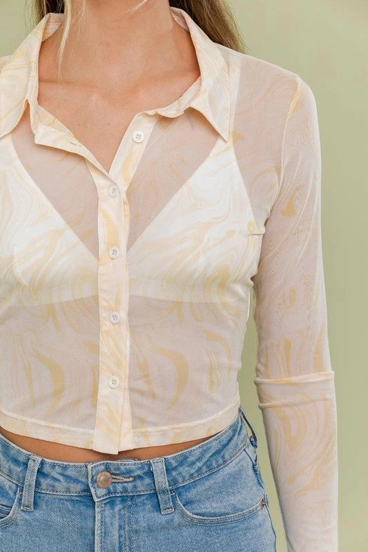 Le Lis The Adelle Yellow Mesh Long Sleeve Top Tops