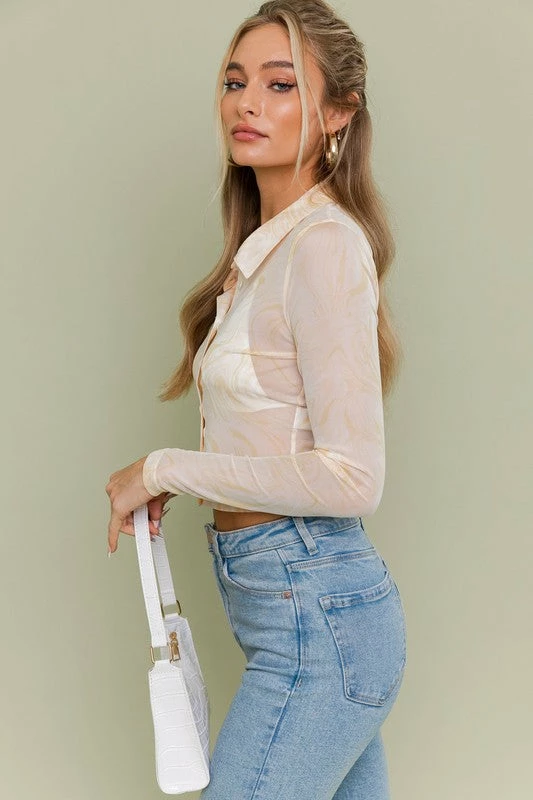 Le Lis The Adelle Yellow Mesh Long Sleeve Top Tops