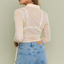 Le Lis The Adelle Yellow Mesh Long Sleeve Top Tops