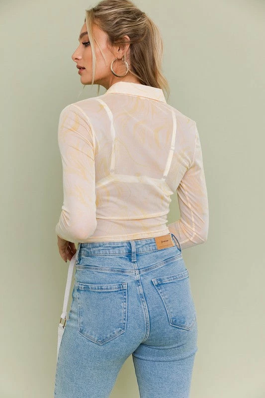 Le Lis The Adelle Yellow Mesh Long Sleeve Top Tops
