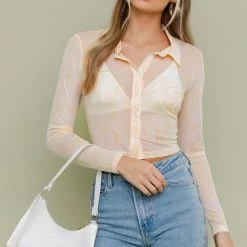 Le Lis The Adelle Yellow Mesh Long Sleeve Top Tops
