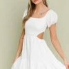 Olivaceous Dresses The Wren White Off Shoulder Open Back Mini Dress