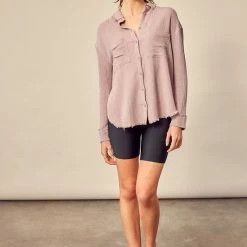 MIOU MUSE The Arizona Gauze Button Down Long Sleeve Shirt Tops