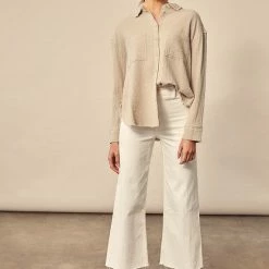 MIOU MUSE The Arizona Gauze Button Down Long Sleeve Shirt Tops