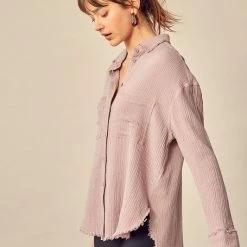 MIOU MUSE The Arizona Gauze Button Down Long Sleeve Shirt Tops