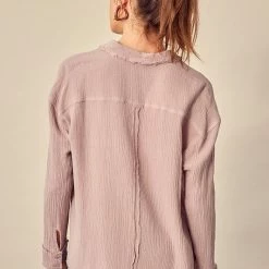 MIOU MUSE The Arizona Gauze Button Down Long Sleeve Shirt Tops