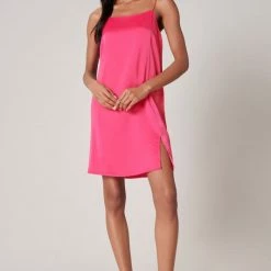 SugarLips The Shireen Fuchsia Satin Mini Slip Dress