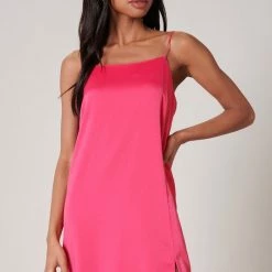 SugarLips The Shireen Fuchsia Satin Mini Slip Dress