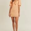 Lush Clothing Dresses The Ginnie Apricot Gingham Tie Front Mini Dress