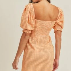 Lush Clothing Dresses The Ginnie Apricot Gingham Tie Front Mini Dress