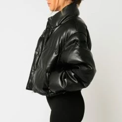 Olivaceous The Brett Black Vegan Leather Puffer Jacket