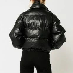 Olivaceous The Brett Black Vegan Leather Puffer Jacket