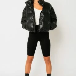 Olivaceous The Brett Black Vegan Leather Puffer Jacket