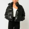 Olivaceous The Brett Black Vegan Leather Puffer Jacket
