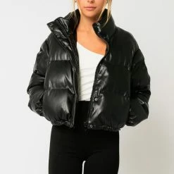 Olivaceous The Brett Black Vegan Leather Puffer Jacket