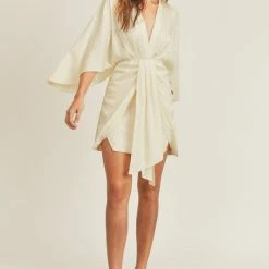 Mable The Sasha Satin Cream Draped Mini Dress Dresses