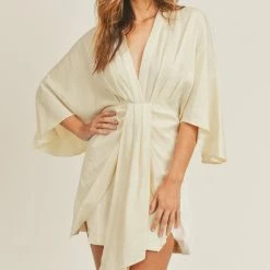 Mable The Sasha Satin Cream Draped Mini Dress Dresses