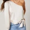 SugarLips Tops The Avalon Champagne One Shoulder Waist Tie Satin Top