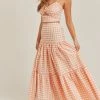 Mable Tops The Olivia Orange Gingham Cut Out Top & Tiered Maxi Skirt Set