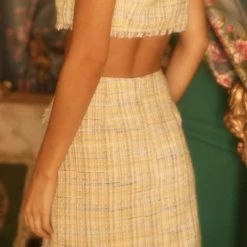 Endless Blu Skirts The Elle Lemon Pearl Tweed Mini Skirt