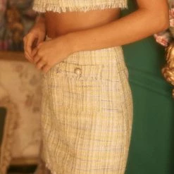 Endless Blu Skirts The Elle Lemon Pearl Tweed Mini Skirt