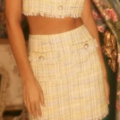 Endless Blu Skirts The Elle Lemon Pearl Tweed Mini Skirt