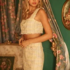 Endless Blu The Elle Lemon Pearl Tweed Top