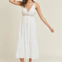 Lush The Cheyenne White Lace Midi Dress Dresses