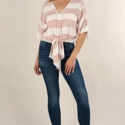 Love Stitch The Margot Rust & White Striped Kimono Sleeve Top Tops