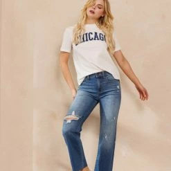 Sneak Peek The Reagan Medium Wash High Rise Straight Leg Jeans