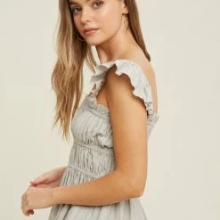 MIOU MUSE The Cindy Gathered Sleeveless Ruffle Top Tops