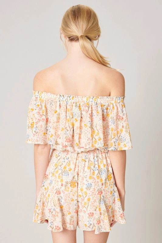 SugarLips The French Country Floral Off=Shoulder Romper Rompers