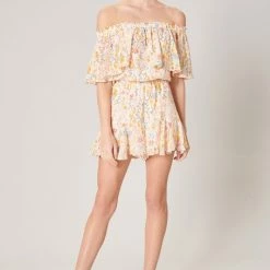SugarLips The French Country Floral Off=Shoulder Romper Rompers