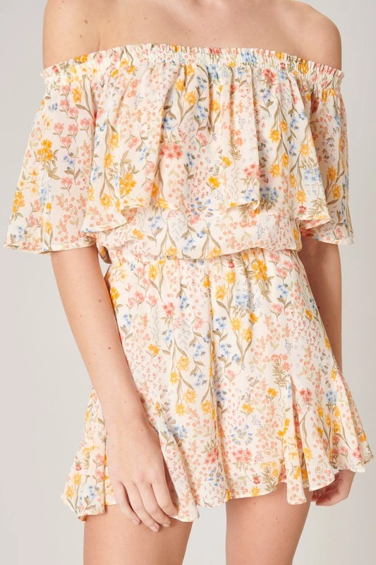 SugarLips The French Country Floral Off=Shoulder Romper Rompers