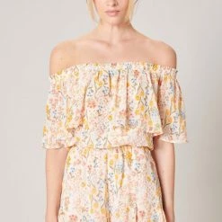 SugarLips The French Country Floral Off=Shoulder Romper Rompers